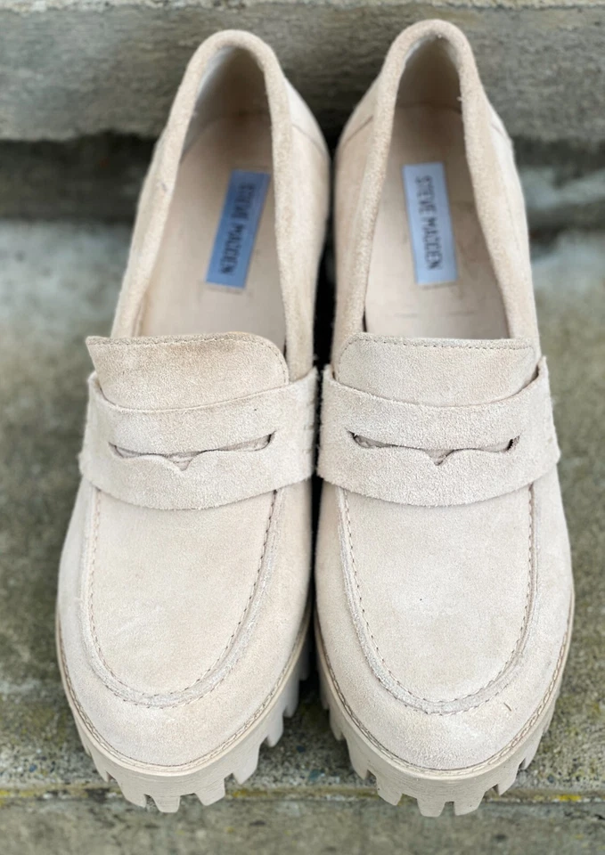 Steve Madden Louise 女式皮革二进制米色厚底高跟鞋 Penn 乐福鞋 11 码 — 第 3/4 张图片