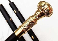 Vintage solid brass handle antique Royal Head cane black wooden walking stick