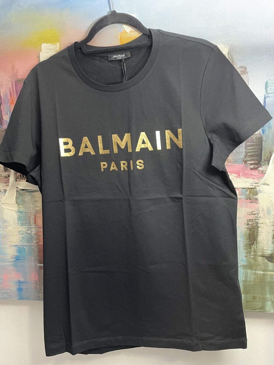 Balmain Men's Black cotton T-shirt With Gold Balmain Paris Balmain Men's Black cotton T-shirt With Gold Balmain Paris
