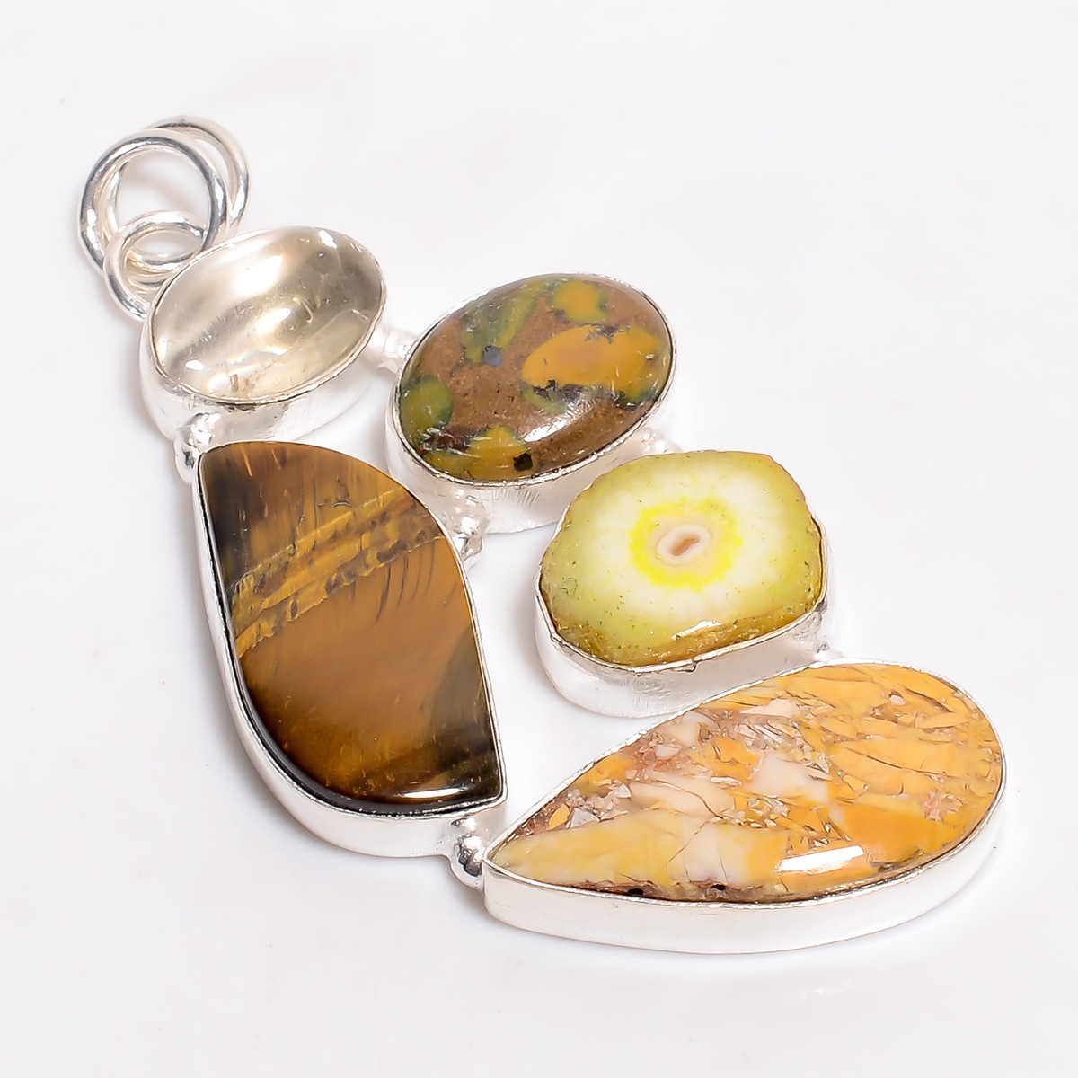 Bracciated Mookaite Tiger Eye Gemstone Fashion 925 Silver Pendant