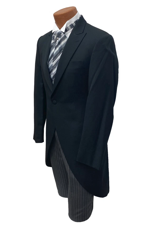 New Men's Ike Behar Black Cutaway Morning Coat Long Tails Modern Fit Size 42XL - Image 2 of 4