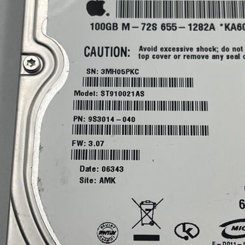 Seagate ST910021AS 9S3014-040 FW:3.07 AMK (3MH) Singapore 100gb 2.5" Sata 06355 - Picture 3 of 9