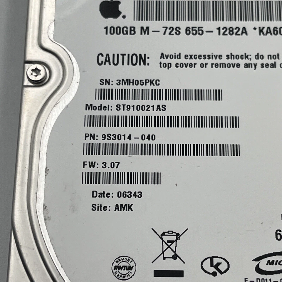 Seagate ST910021AS 9S3014-040 FW:3.07 AMK (3MH) Singapore 100gb 2.5" Sata 06355 - Image 3 of 4