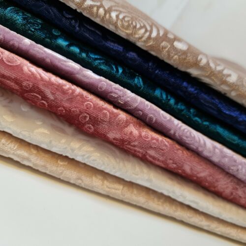 Floral Roses Embossed Velvet Velour Dress Craft Cushion Craft Fabric Meter 58" - Picture 4 of 22