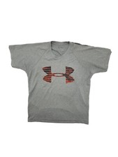 Under Armour Size Small Loose Light Gray And Orange Camo Logo Active Top