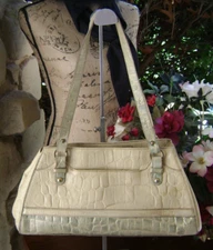 Brahmin Lucinda Tri-Tone Cream Sage Champagne Gold Croc Emb Leather Handbag Vtg