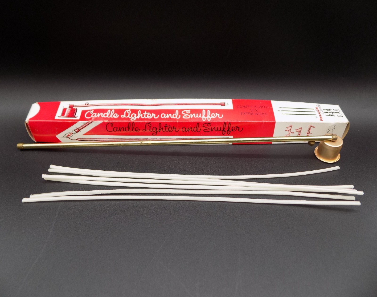 Vtg Victrylite Candle Company Brass Plated Candle Snuffer/Lighter W/Box & Wicks