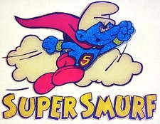 Original Vintage Super Smurf Cartoon TV Iron On Transfer