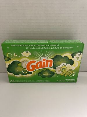 GAIN Clothes Softener Wrinkle Static Remover Dryer Sheets ~ Original Scent 34 Ct