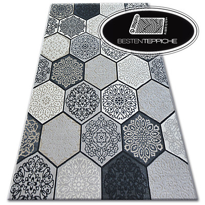 Real Fashionable Rugs Cheap Modern Carpet Style Lisboa Hexagon Honeycomb Grey