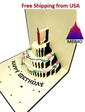 3D Pop Up Cake Candle Greeting Card with Envelope Happy Birthday Family Friends