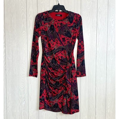 Lauren Ralph Lauren Black Label Red Multi Paisley Dress Size 2 NWT