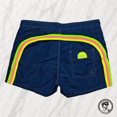 SUNDEK Herren Anzug Blau Streifen Rosa Grün Fluo Boxer Gr. XS 29 / Zwischen 42 und 44 DEU