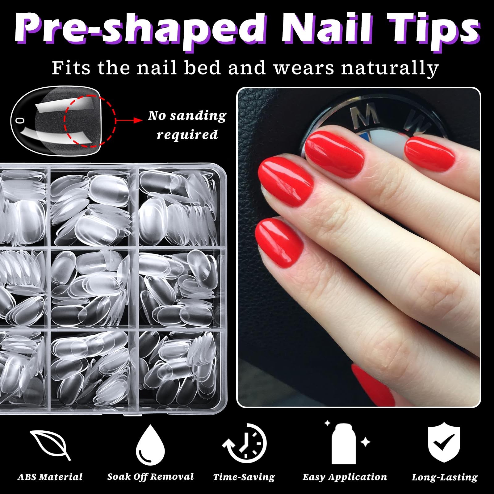 360pc Extra Short Oval Nail Tips Clear Fake Nails XS Round Almond Gel Nail Ti...