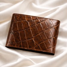 Men  s Genuine Leather Bifold Wallet Brown Croc Embossed ID Window Slim