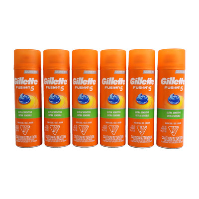 6 PACK Gillette Fusion Sensitive Skin Men's Shave Gel with Almond Oil - 7oz