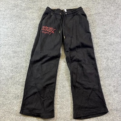 VINTAGE Y2K Ed Hardy Sweatpants Women's Small Black Fleece Drawstring Wide Leg