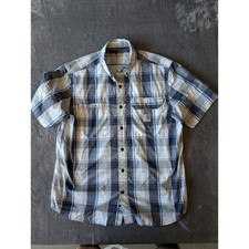 Carhartt Mens Relaxed Fit Plaid Short Sleeve Vented Work Shirt Blue Grey Large