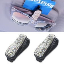 2PCS Bling Sunglasses Holder for Car, Fashion Crystal Rhinestone Sun White