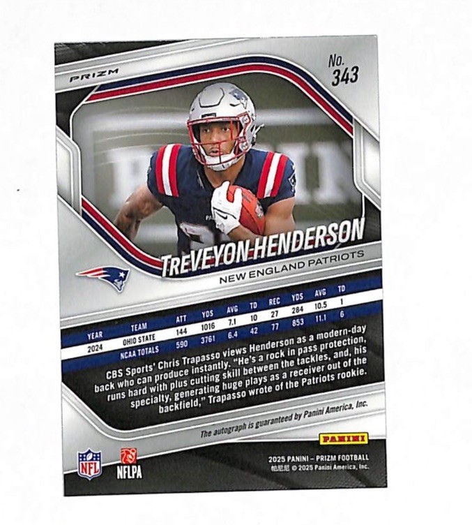 2025 Panini Prizm Treveyon Henderson Pink Rookie Auto Autograph