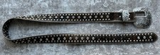 Nocona Belt Co Vtg Rhinestone Genuine Leather Western Belt Silver Calf Hair L