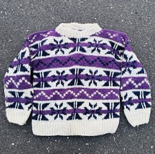 Vintage Nordic Fair Isle Wool Chunky Hand Knit Pullover Sweater Womens Large 80s