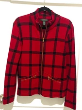 Ralph Lauren  (Wmns. LRG.)  Black/Red Plaid Full Zip Jacket - EUC !!