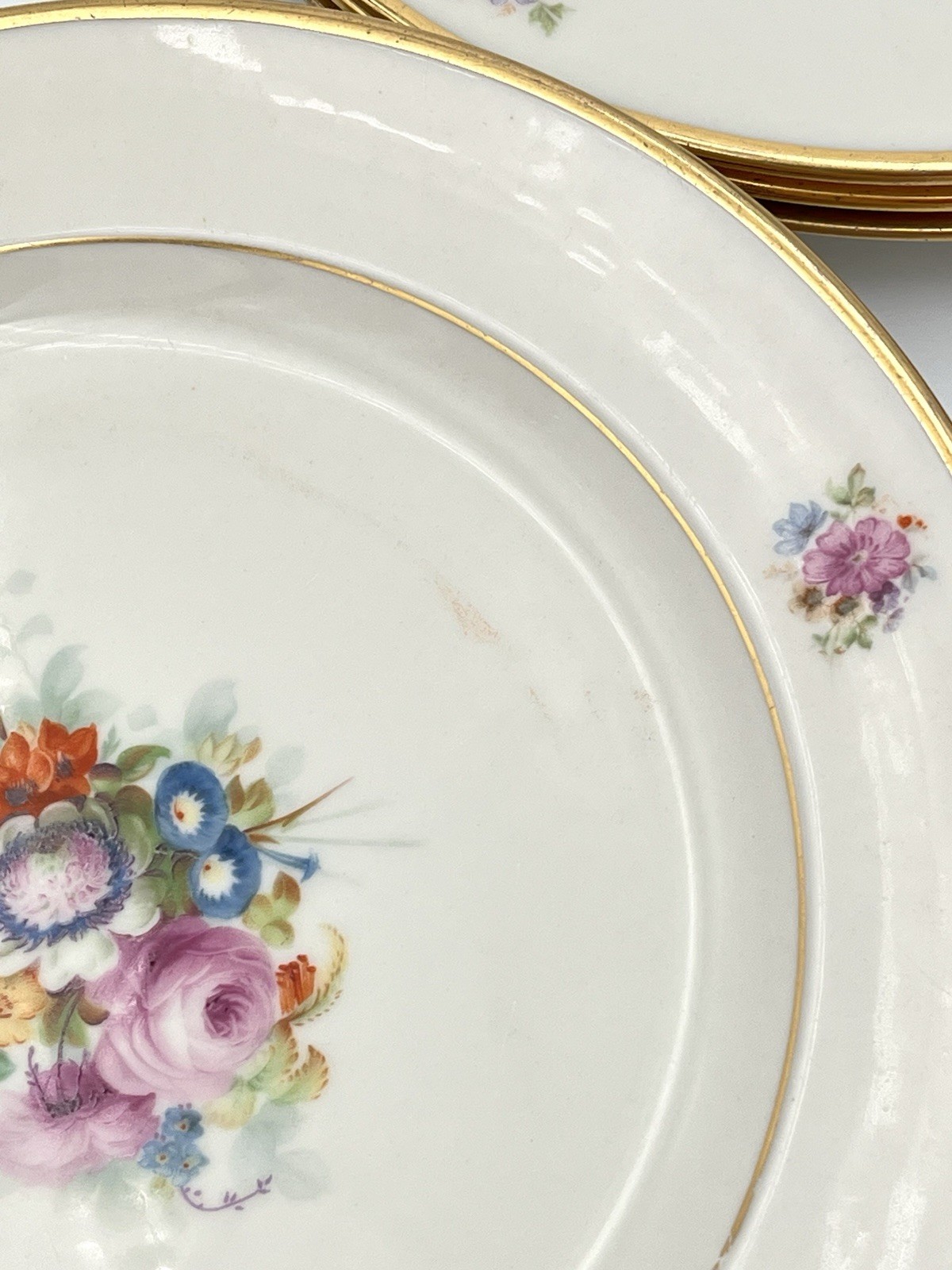 Vintage Gordon Belleek Floral Dinner Plates Set of 7 Cottagecore Shabby Cottage