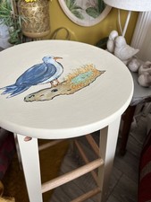 Nautical Seagull Hand Painted Shabby Chic Bar Stool Wood Pine b+b beach hotel 