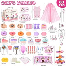 Tea Party Set for Little Girls 63Pcs Pretend Play Princess Dress Up Toy Set