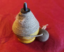 Antique yellow Wooden SPINNING TOP with Metal Tip Vintage Wood Toy