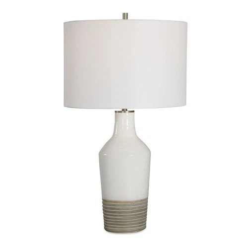 UTTERMOST 28398-1 DAKOTA WHITE CRACKLE GLAZE RIBBED TEXTURE CERAMIC TABLE LAMP - Picture 1 of 6