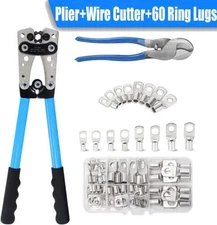 Battery Cable Lug Crimping Tool 10-1 AWG US Cutter 60Pcs Copper Ring Terminals 8