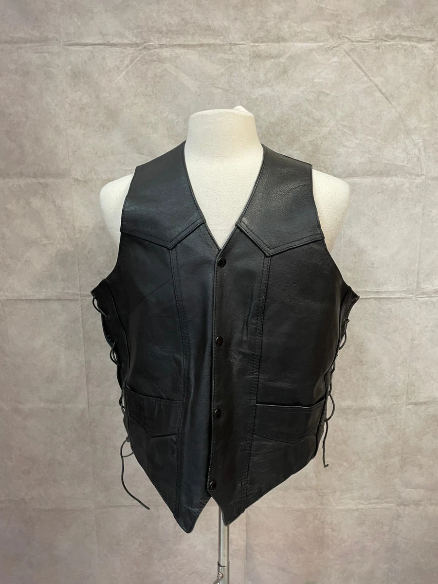 Gilet en cuir style motard pour homme avec boutons-pression