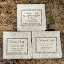 Crabtree Evelyn NANTUCKET BRIAR Triple Milled Soap Bar Set of 3 - 3x 3.5oz