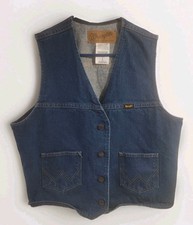 Vintage Wrangler Denim Vest Mens LARGE Blue Unlined Button Front Western Cowboy