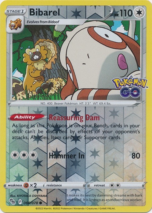 Reverse Holo Bibarel 060/078 Common Pokemon GO Pokemon TCG
