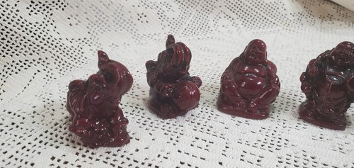 SET MIT 9 2" Glücklicher Buddha und Elefant Statue Figuren kastanienbraunes Harz Feng Shui - Bild 4 von 8