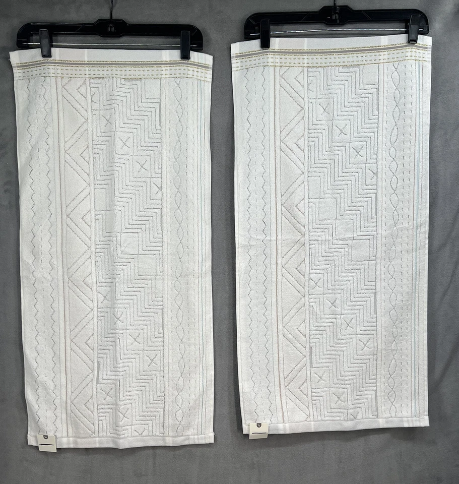 Anthropologie Windstream Hand towels Set of 4 Cotton Grey Montif - Image 3 of 4