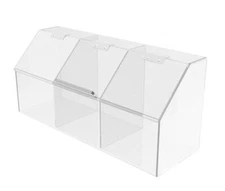 Plaxiglass Clear Acrylic 3 Compartment Toppings Bin Candy Container Jar Clear