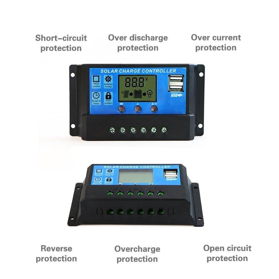 10/20/30A PWM Solar Panel Battery Regulator Charge Controller Dual USB ...