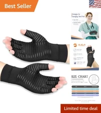 Premium Copper Compression Fingerless Gloves for Arthritis Pain - Medium Size