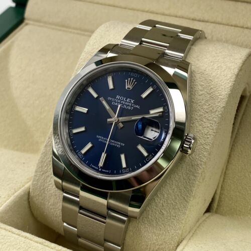 Montre automatique pour homme Rolex Datejust 41 126300 acier cadran bleu bâton B&P 2024 - Photo 3 sur 7