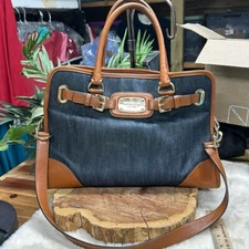 Michael Kors Hamilton Satchel brown leather and denim