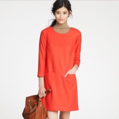 $248 NWT J CREW Bright Flame Jules Dress SEASONLESS ESSENTIAL Amazing Color 2 XS