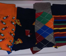 Fun Socks Men's Box Fun Socks 4 Pair Pizza Beer Argyle Striped Novelty Crew