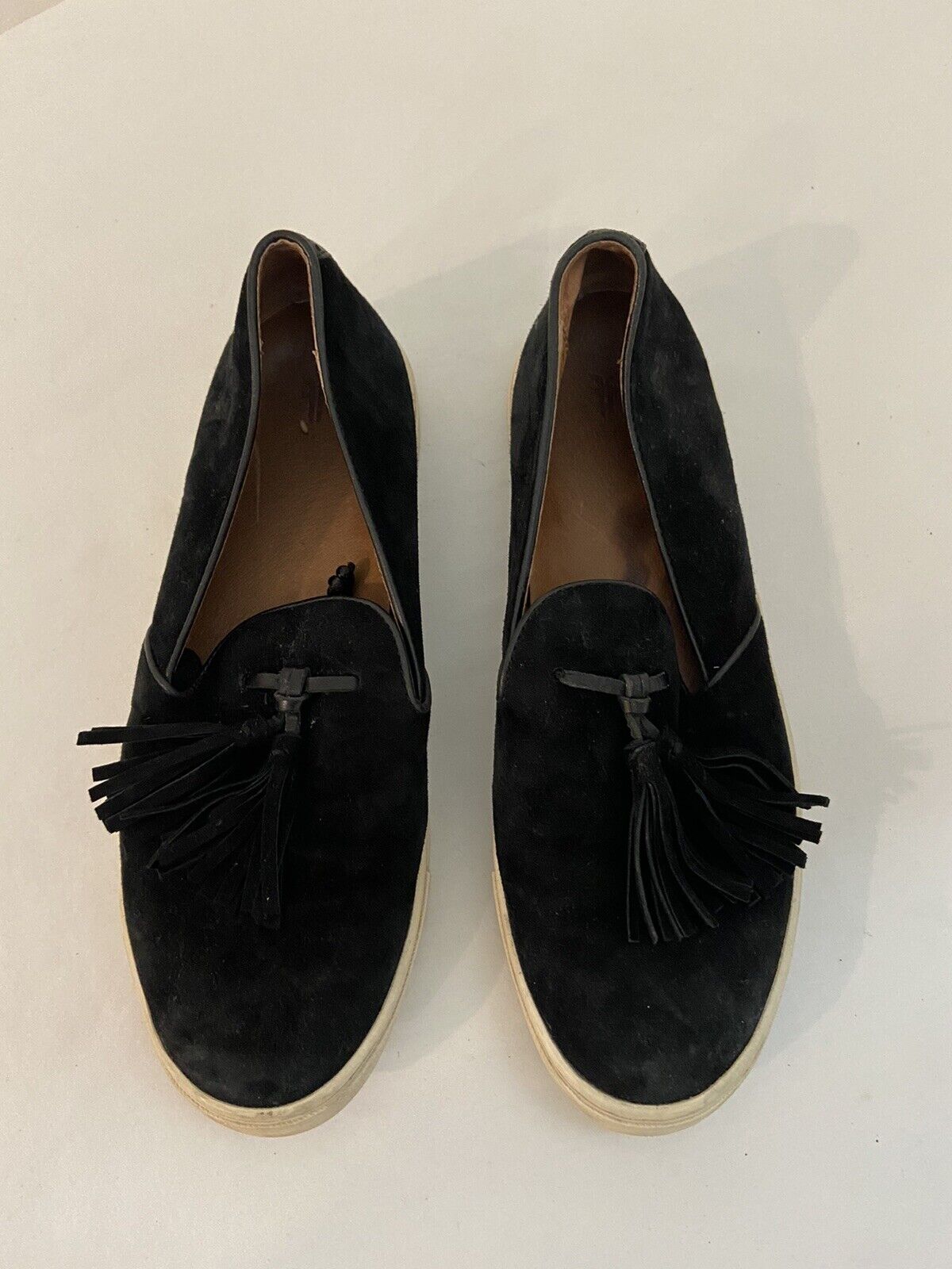 Frye Gemma Black Suede Tassel Slip-on Loafers Shoe Women Size 7.5