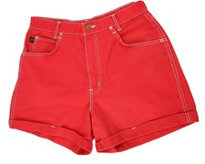 Chic VTG 90s Womens Bright Red High Waist Cuffed Mom Denim Shorts SZ 10-12 EUC