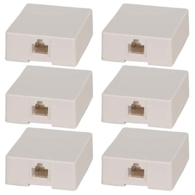 6 Pcs 1 Port RJ45 8P8C Network Ethernet LAN White Modular Jack Surface Mount Box