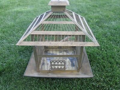 Vintage Hendryx Brass Pagoda Top Wire Bird Cage w Screens & Doors